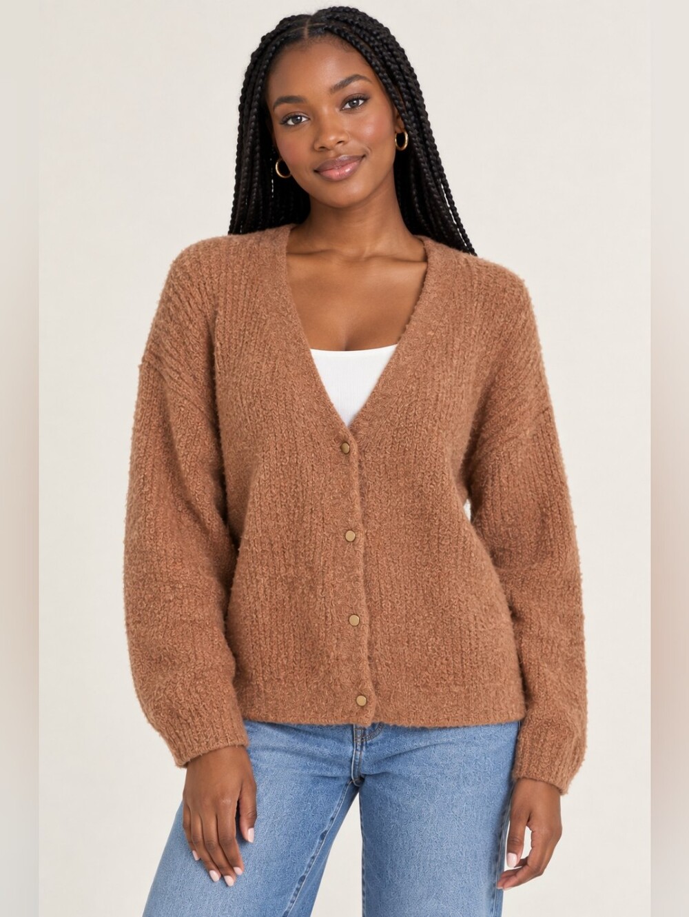 ARITZIA Wilfred Mohair Alpaca Blend Knit Sz L Cardigan Brown Quiet Luxury Fall